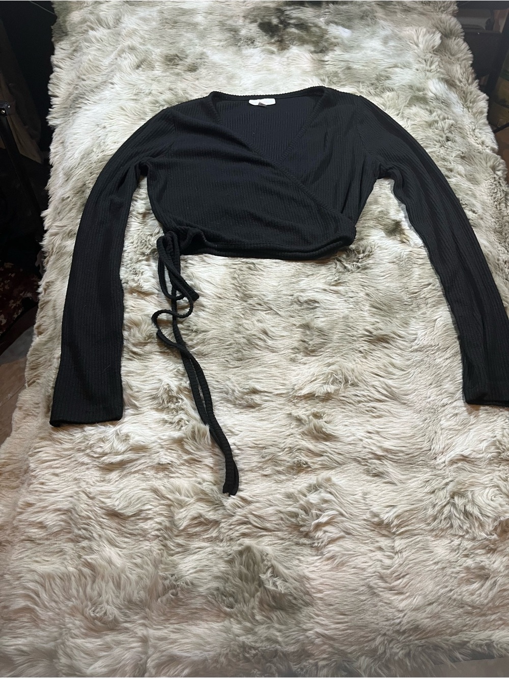Colsie Black Ribbed Wrap-Style Top - Picture 2 of 8